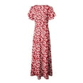 thumbnail image 6 of vigerkar Women's Flowy Chiffon Maxi Dress – Floral Print, V-Neck, Short Sleeve with Ruffled Hem & Waist Tie, Boho Beach Dress Red, XL, 6 of 7