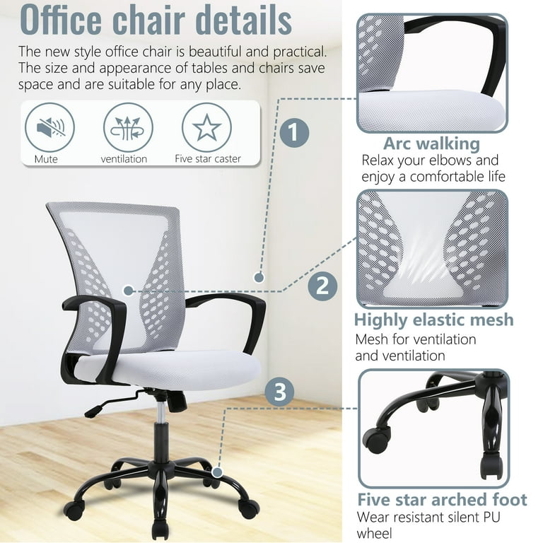 FDW Mesh Office Chair Ergonomic Computer Chair with Swivel Lumbar Support Adjustable 250 lb. Capacity White