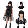 thumbnail image 2 of 2023 Nuevo Miércoles addams Familia cosplay Niños Disfraz De halloween Niñas Vestido De Fiesta Negro, 2 of 4