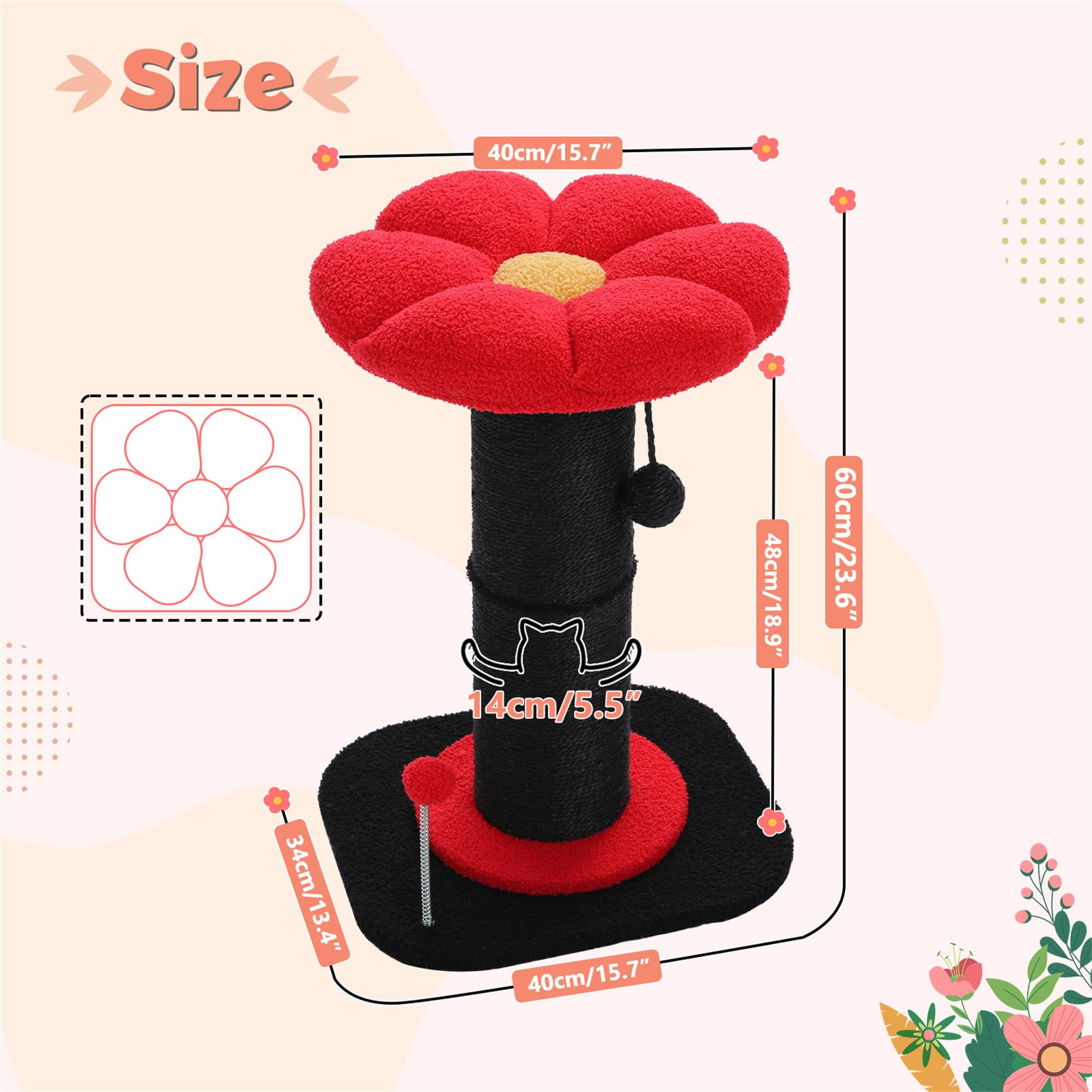 resenkos 23" Cat Scratching Post, Small Cat Scratcher Tree for Indoor Cats with Removable Flower Cat Bed, Cat Tree Tower with Spring Ball, Red