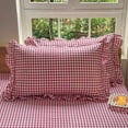 thumbnail image 2 of Red Ruffled Plaid Gingham Pillow Shams 20"x30", Set of 2 Checked Pre-Washed Microfiber Farmhouse Pillowcases for Bed/Sofa (20"x30", Red Gingham), 2 of 6