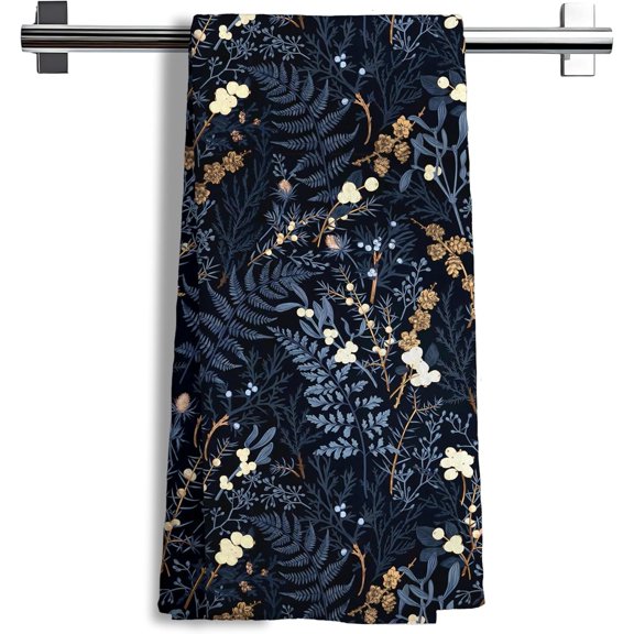 2Pcs Vintage Green Botanical Floral Kitchen Towels, Dark Cottagecore Fern Leaf Decorative Dish Tea Towels, Dark Green Floral Botanic Hand Towels for Kitchen Bathroom Decor, 16x24 inch