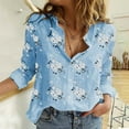 thumbnail image 2 of Long Sleeve Button Up Shirt for Women Fall Spring Casual Floral Print Lapel Dressy Casual Blouses Plus Size Tops (XL, Light Blue), 2 of 6