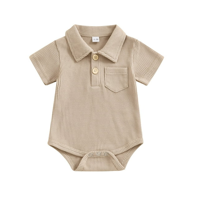 MeetoTime Baby Summer Clothes Jumpsuits Solid Color Lapel Buttons Newborn Rompers 0-6M