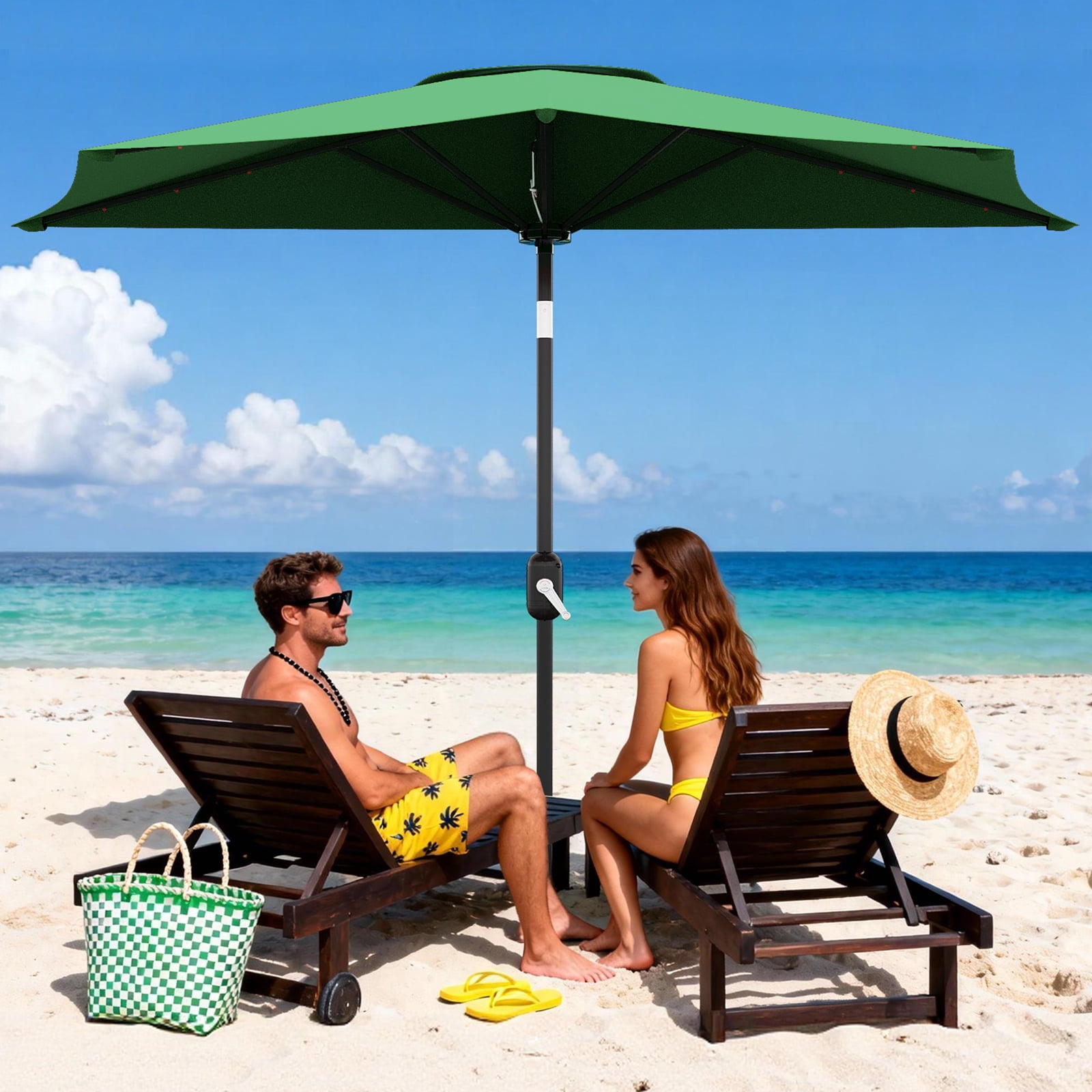 GOGRANT 98.4 in Green Round Market Patio Umbrellas with Crank, Adjustable Tilt, Crank, Crank, Crank, Crank, 5 Ribs