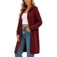 thumbnail image 3 of Otvok Women Hooded Cable Knit Long Cardigan, Open Front Long Sleeve Maxi Length Loose Sweater Coat with Side Pockets, 3 of 7