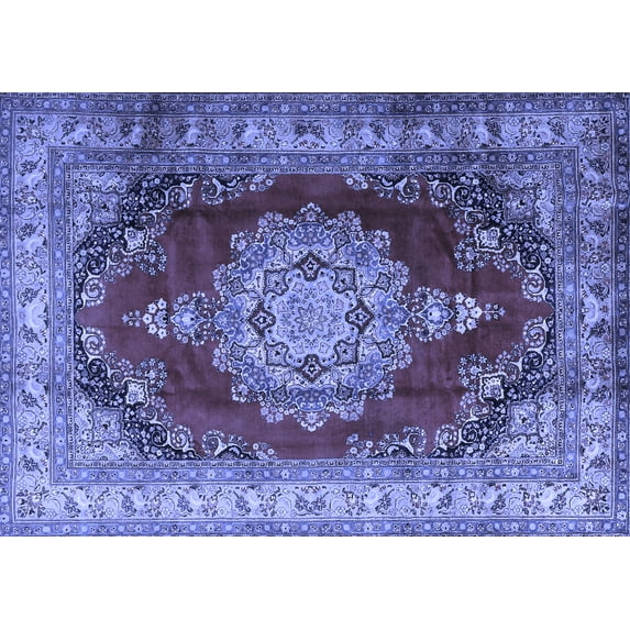 Ahgly Company Machine Washable Indoor Rectangle Medallion Blue Traditional Area Rugs, 6' x 9'