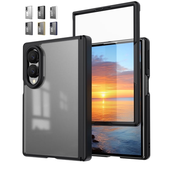 Mynvo Case for Samsung Galaxy Z Fold 8, with Screen Protector, Magnetic Hinge Protection, Support Wireless Charging Matte Clear Shockproof Bumper Protective Phone Cover, Black