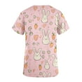 thumbnail image 3 of lcziwo Womens Easter Scrub Tops Cute Bunny Egg Graphic Tees Shirts Short Sleeve V Neck Stretchy Holiday Nurse Working Uniform with Pockets Pink XL, 3 of 5