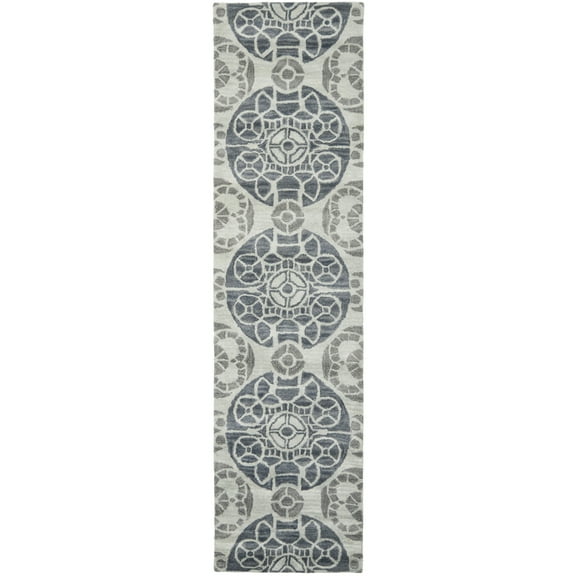 SAFAVIEH Wyndham Louise Medallion Wool Runner Rug, Silver/Blue, 2'3" x 7'