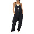 thumbnail image 1 of ICHUANYI Clearance Fashion Women Casual Cold Shoulder Jumpsuit PrintSuspender Jumpsuits Wide Pocket Leg Pant(Black, M) ICHUANYI WER2023081002255, 1 of 4