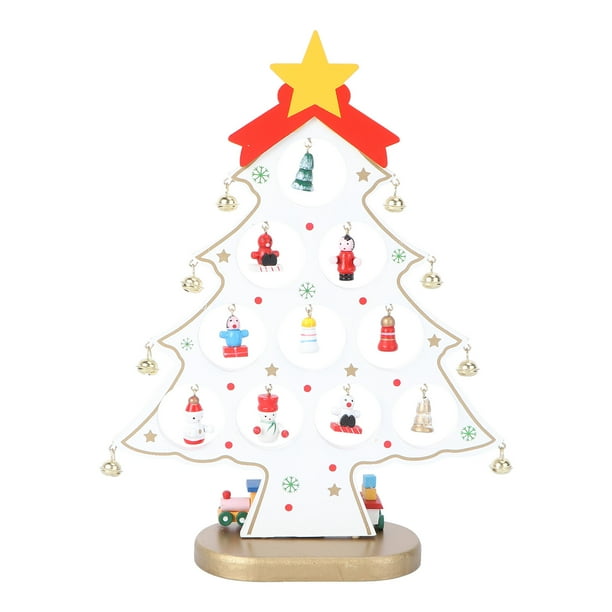 FELTECHELECTR Árbol de Navidad de madera con dibujos animados para decorar mesas y escritorios (blanco)
