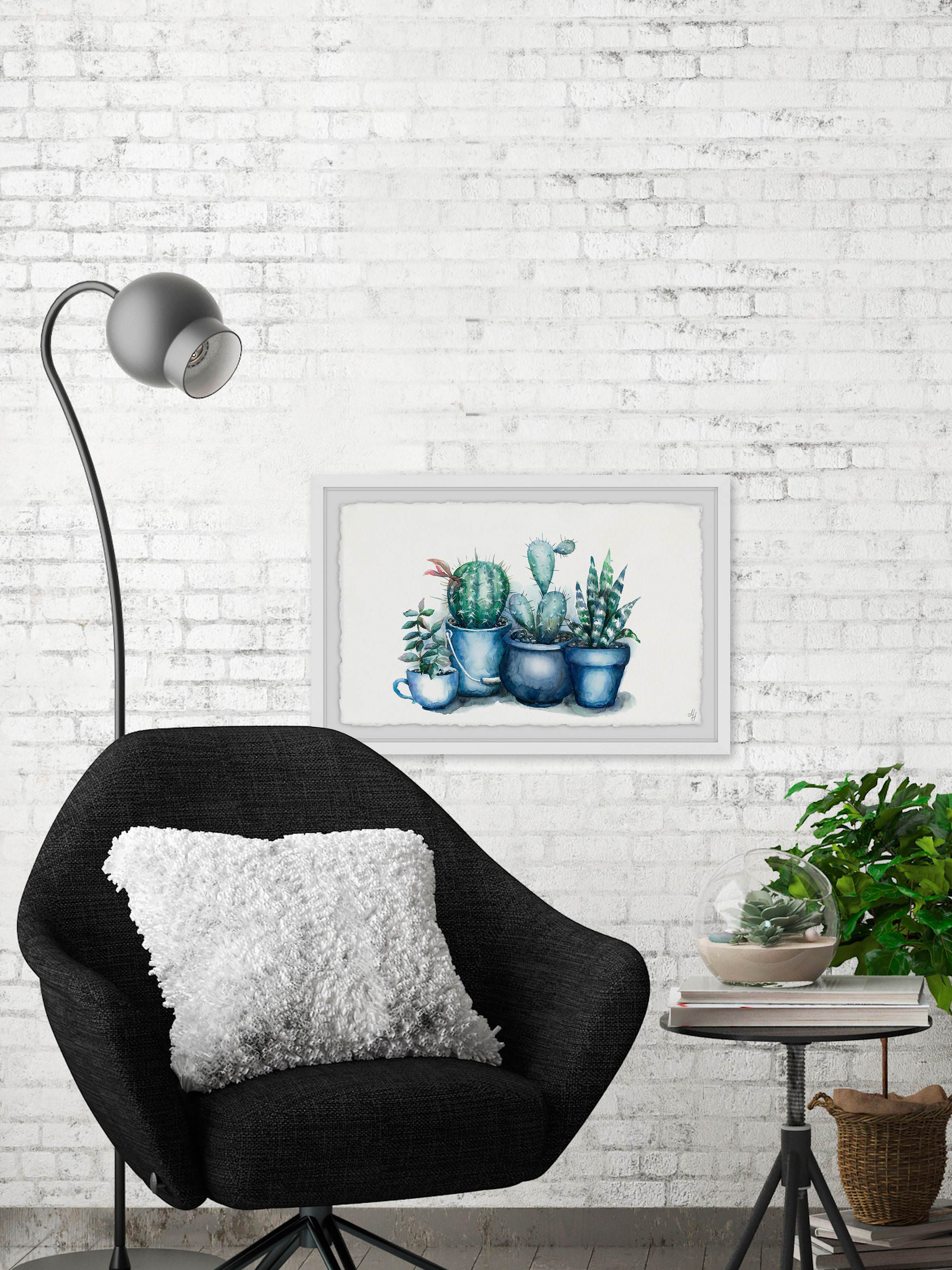 Kitchen Cacti Framed Painting Art Print, 30.00" x 1.50"