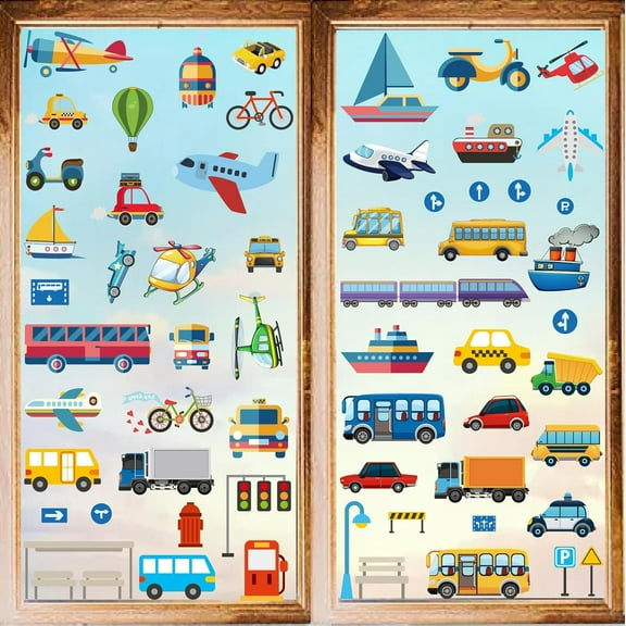 16 Sheets Vehicle Wall Stickers Bus Stickers Truck Car Window Stickers PVC Waterproof Self Adhesive Wall Decals Removable for Car Lover Window Decor Clings Stairway Housewarming Gift