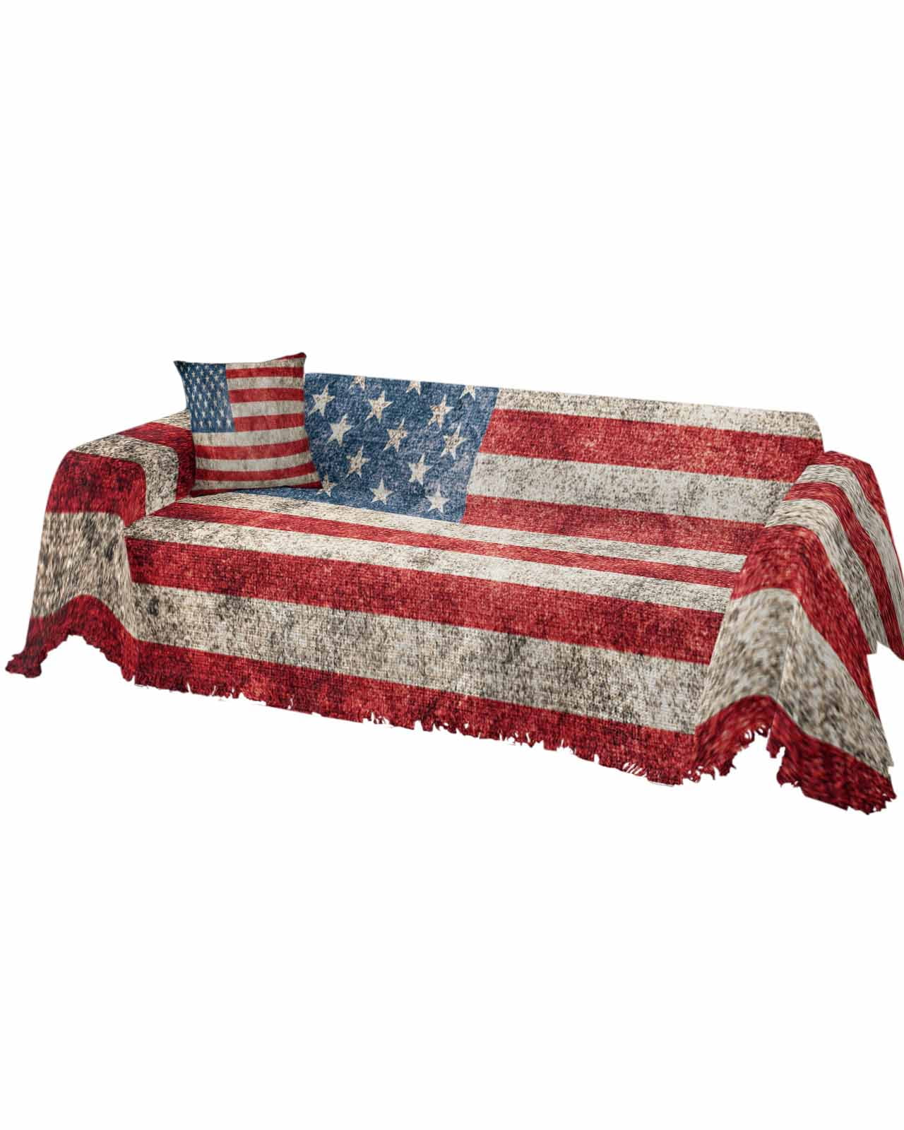 American Flag Sofa Covers for 3 Cushion Couch,Washable Sectional & L Shape Couch Covers for Dog/Cat/Kid,Rustic Chic Red Blue Star Stripes Non Slip Sofa Slipcover Tassel Futon Cover 71''x150''