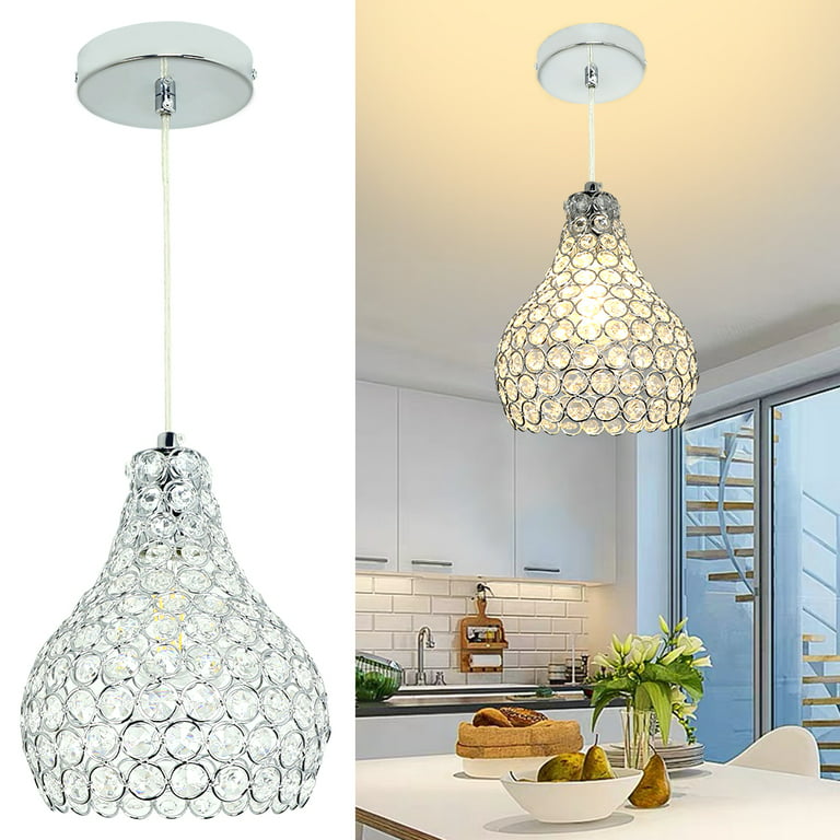 Depuley Crystal Pendant Modern Adjustable Ceiling Light Fixtures, Mini Teardrop Lamp with Chrome Finish（E26 Base) - Walmart.com