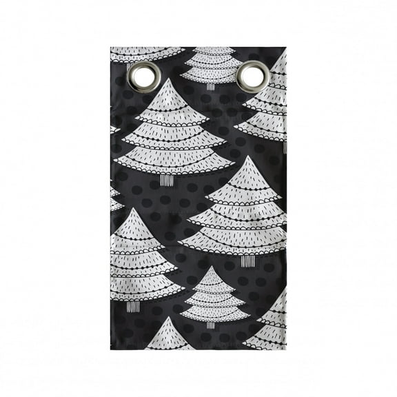 Christmas Hanging Pocket Organizer, Monochrome Print of Repeating Ornate Trees on a Backdrop with Polka Dots, Printed Polyester Storage Bag with Pockets, 9" x 27", Charcoal Grey White