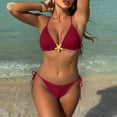 thumbnail image 2 of UTSJKR Women Two Piece Swimsuit Sexy Swimwear Halter String Triangle Bikini Sets Solid Summer Beach Bathing Suits Red L, 2 of 8