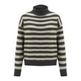 thumbnail image 2 of Gray Womens Tops Women's Retro Striped Contrast Half Turtleneck Sweater Loose Casual Bottoming Sweater Fall Outfits for Women 2025, 2 of 4