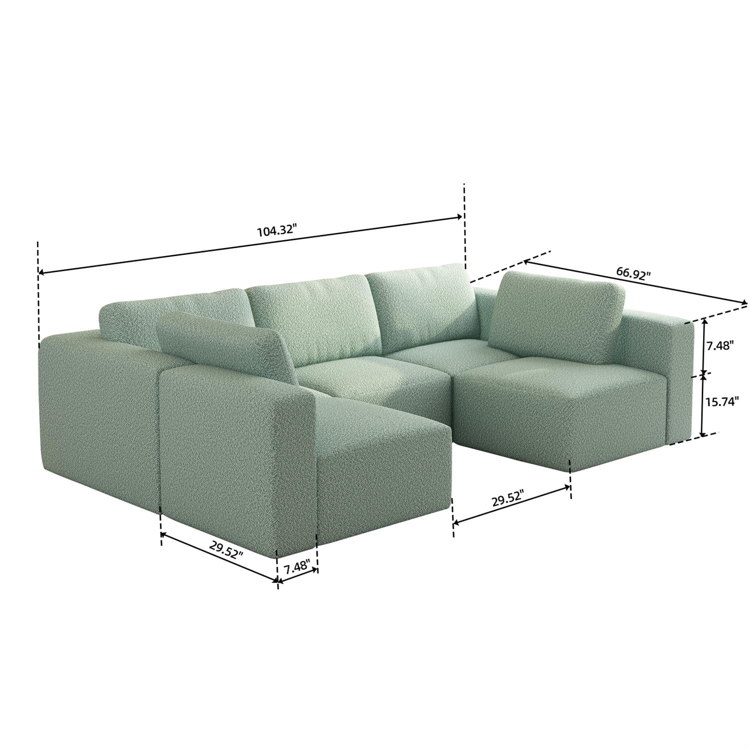 Demi Bonn 104" x 70" Modular Sectional Sofa Sleeper with Chaise & Ottoman, Convertible U-Shaped Couch Set for Relaxation & Guests, Green
