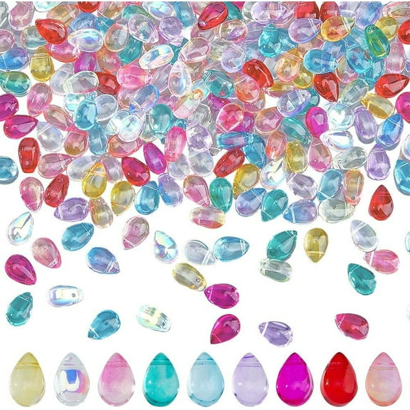 200Pcs Transparent Glass Beads Top Drilled Beads Teardrop Mixed Color 9x6x5mm Hole: 1mm