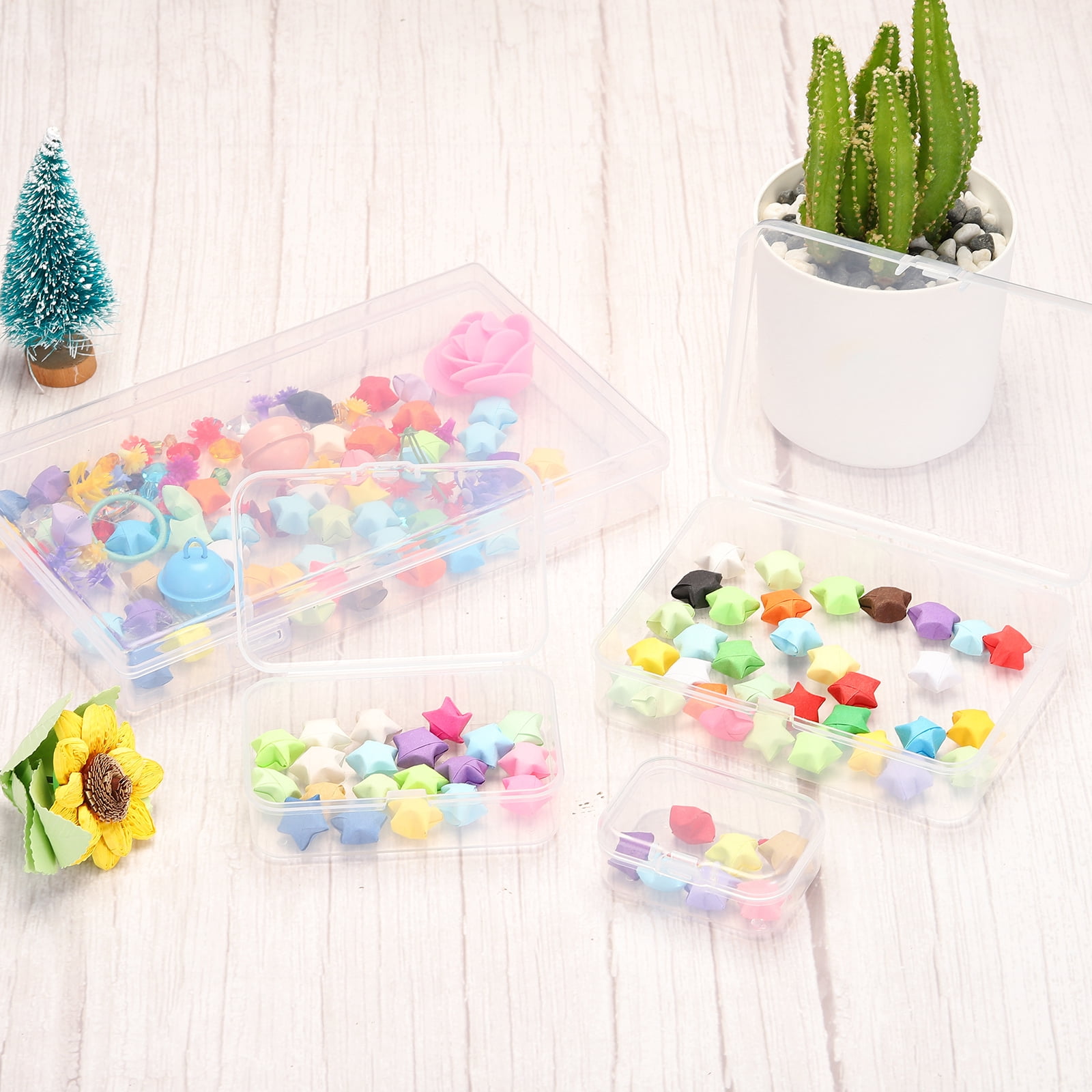 Unique Bargains Plastic Storage Box with Hinged Lid Stackable Organizer Clear 1.8"x1.8"x1"