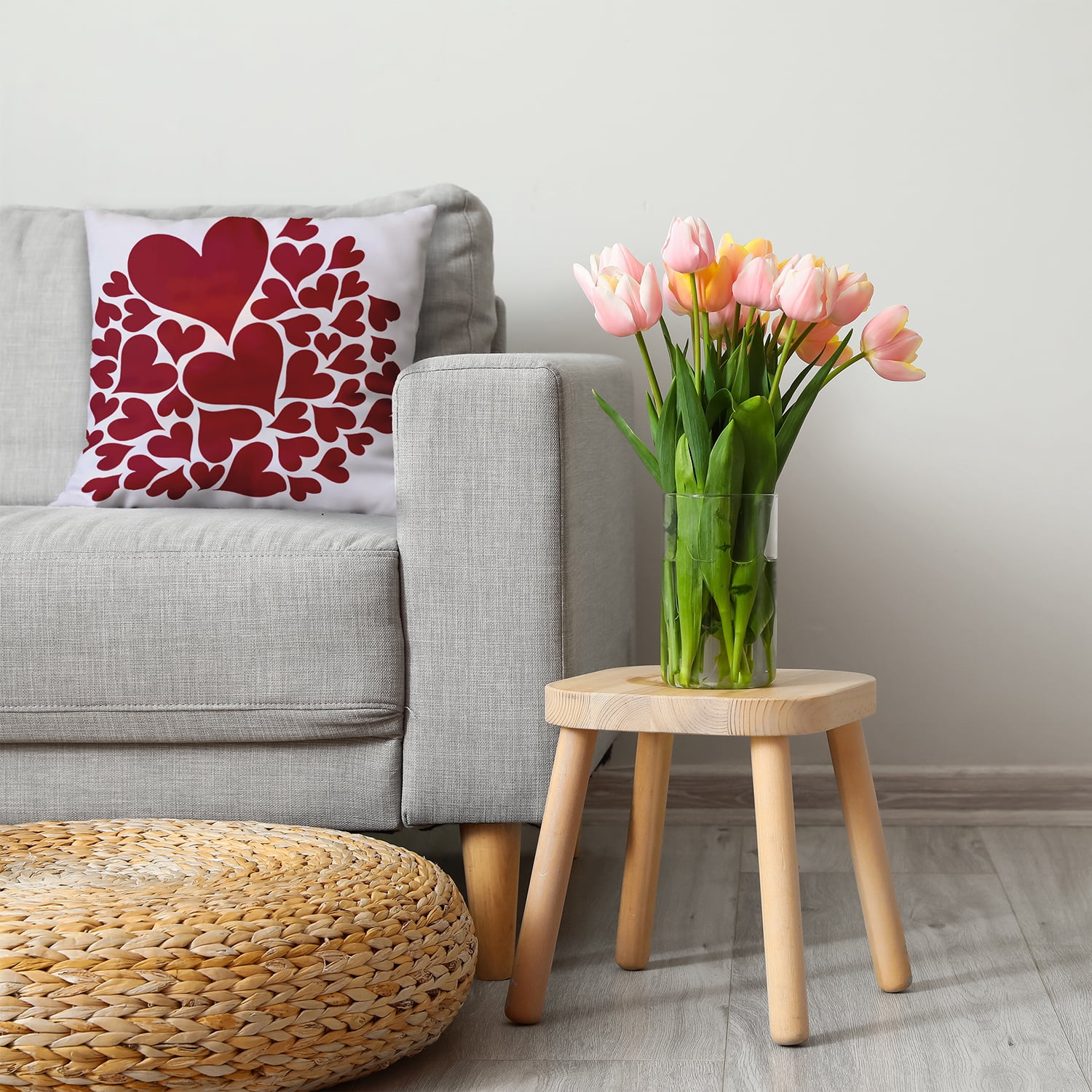 26"x26" Simply Daisy Valentines Hearts All Around Poly Accent Pillow, Red Qty 1