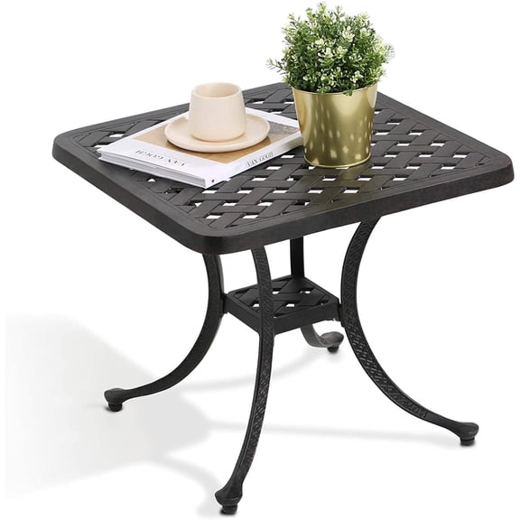 HOMEFUN Patio End Table, Outdoor Square Cast Aluminum Side Table, Antique Bronze