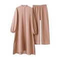 thumbnail image 4 of GZWYHT Two Piece Sets for Women Lounge Sets for Women Women's Spring/Summer Muslim Ice Silk Wrinkle Loose Split Collar Shirt Pants Set Two Piece Sets for Women Summer Sets for Women Khaki M, 4 of 4