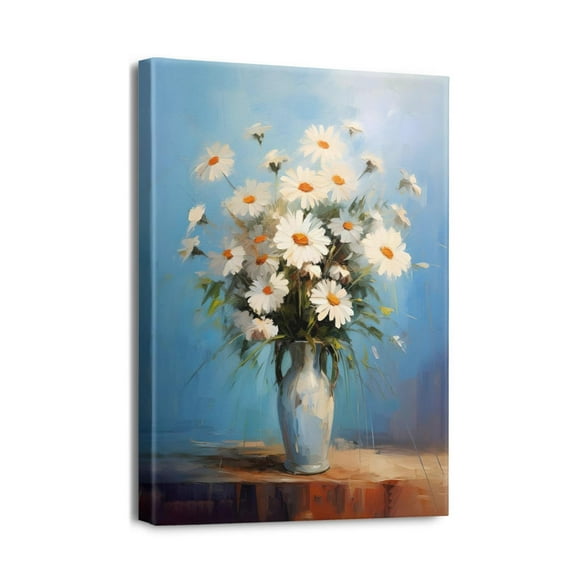 Watercolor Daisy in the Mason Jar Wall Art Bathroom Pictures Wall Decor Canvas Painting Prints Artwork for Bathroom Office Bedroom 12"x16"