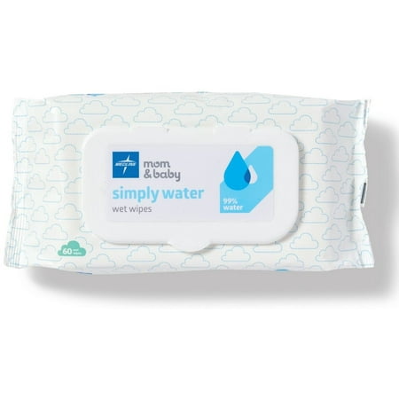 Medline Simply Water Wet Wipes, 99% Water Solution Wet Wipes, 100% Plant-Based Bamboo Fiber Cloth, 60 ct (Pack of 1)