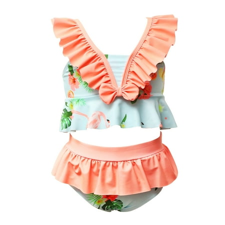 

TAIAOJING Toddler Baby Girls Summer Swimsuits Kids Little Ruffles Floral Two Piece Beach Wear Swimwear Bikini Set Bathing Suit 8-10 Years