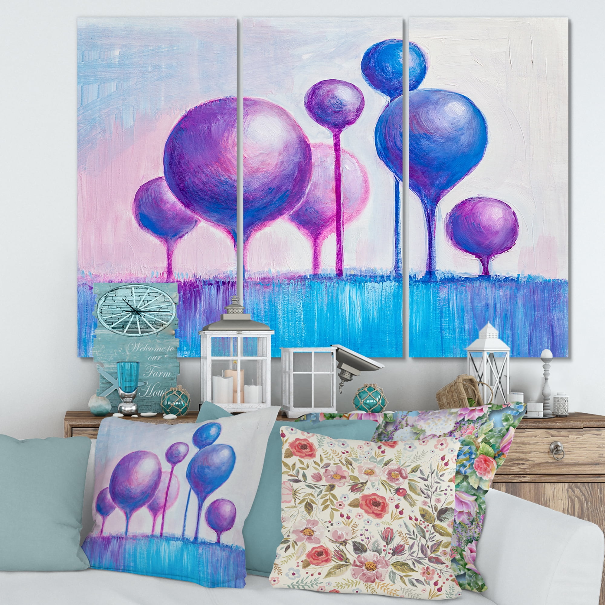 Designart ' Ornamental Colourful Trees I ' Modern Canvas Wall Art Print