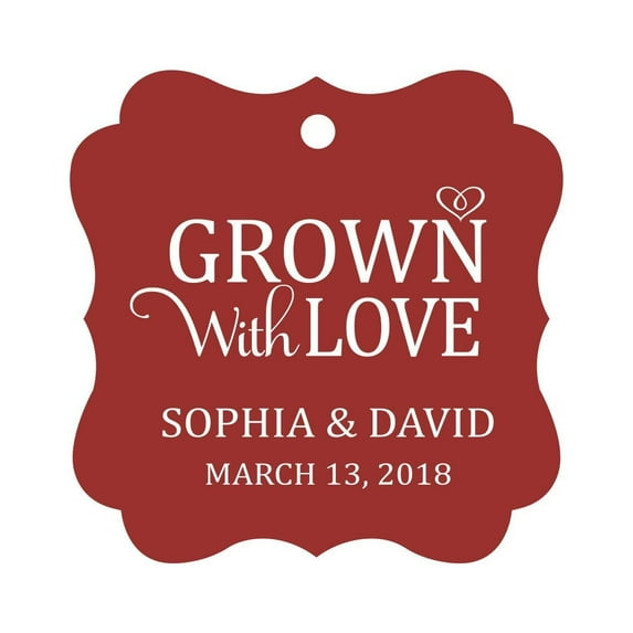 Darling Souvenir Grown With Love Personalized Fancy Frame Bonbonniere Wedding Party Favor Paper Tags-Maroon-100 Tags