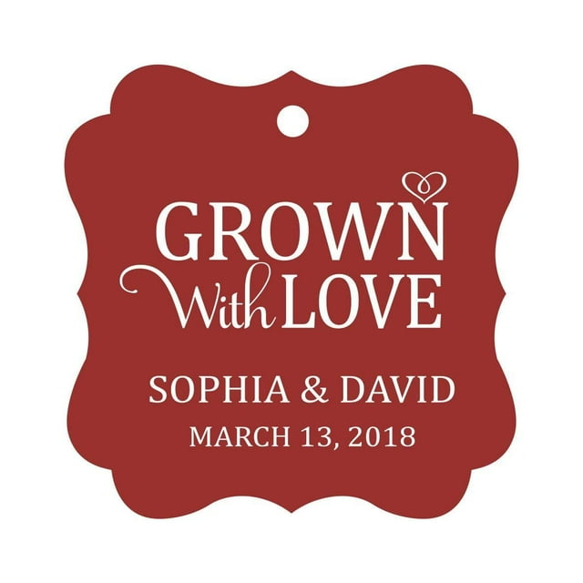 Darling Souvenir Grown With Love Personalized Fancy Frame Bonbonniere Wedding Party Favor Paper Tags-Maroon-100 Tags