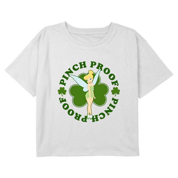 Girl's Peter Pan St. Patrick's Day Pinch Proof Clover Graphic Cropped T-Shirt