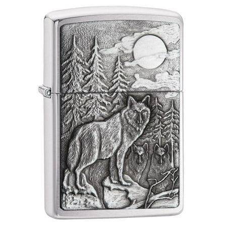 Zippo Pewter Emblem Black Crackle - ZIPPO WOLF EMBLEM BRUSHED CHROME LIGHTER