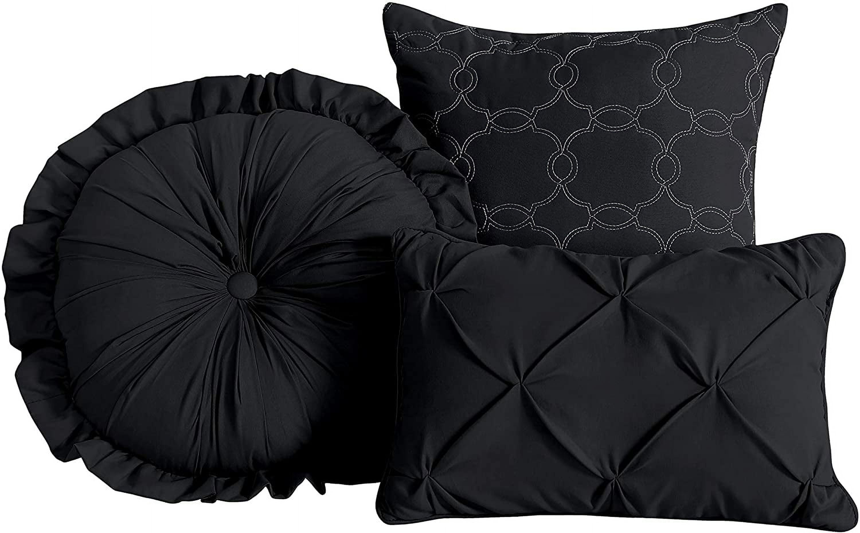 Chezmoi Collection Sydney 7-Piece Pinch Pleat Comforter Set, Lightweight Pintuck Bedding for All Season, Extra Wide King, Black