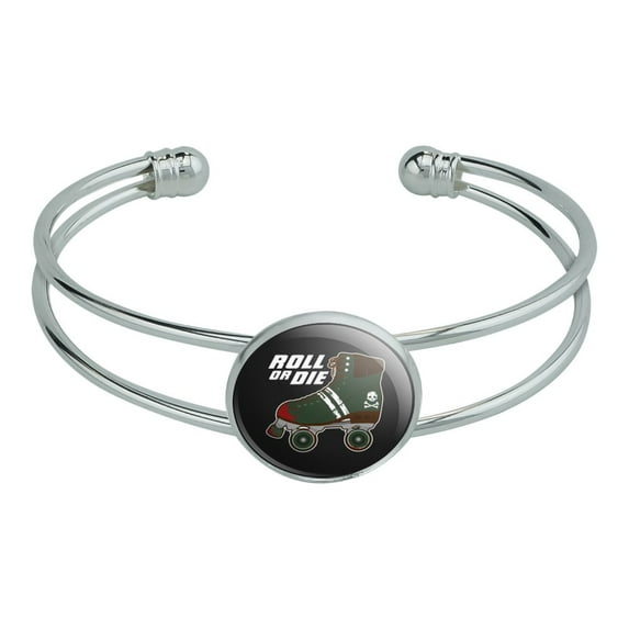 Roller Skates Derby Roll Or Die Combat Boots War Punk Novelty Silver Plated Metal Cuff Bangle Bracelet