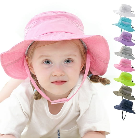 Husfou Kids Sun Hat, Summer Toddler Hats Breathable for Girls Boys Baby UPF 50 Beach Hat Adjustable for 12 months-5 years Wide Brim Caps Sun Protection Bucket Hat Children Hat