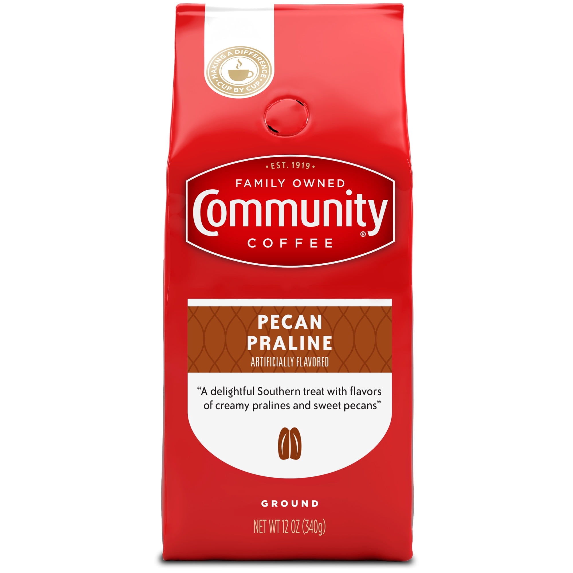 Community Coffee Pecan Praline Medium Roast Ground 12 oz Gable Top ( 2 Pack)