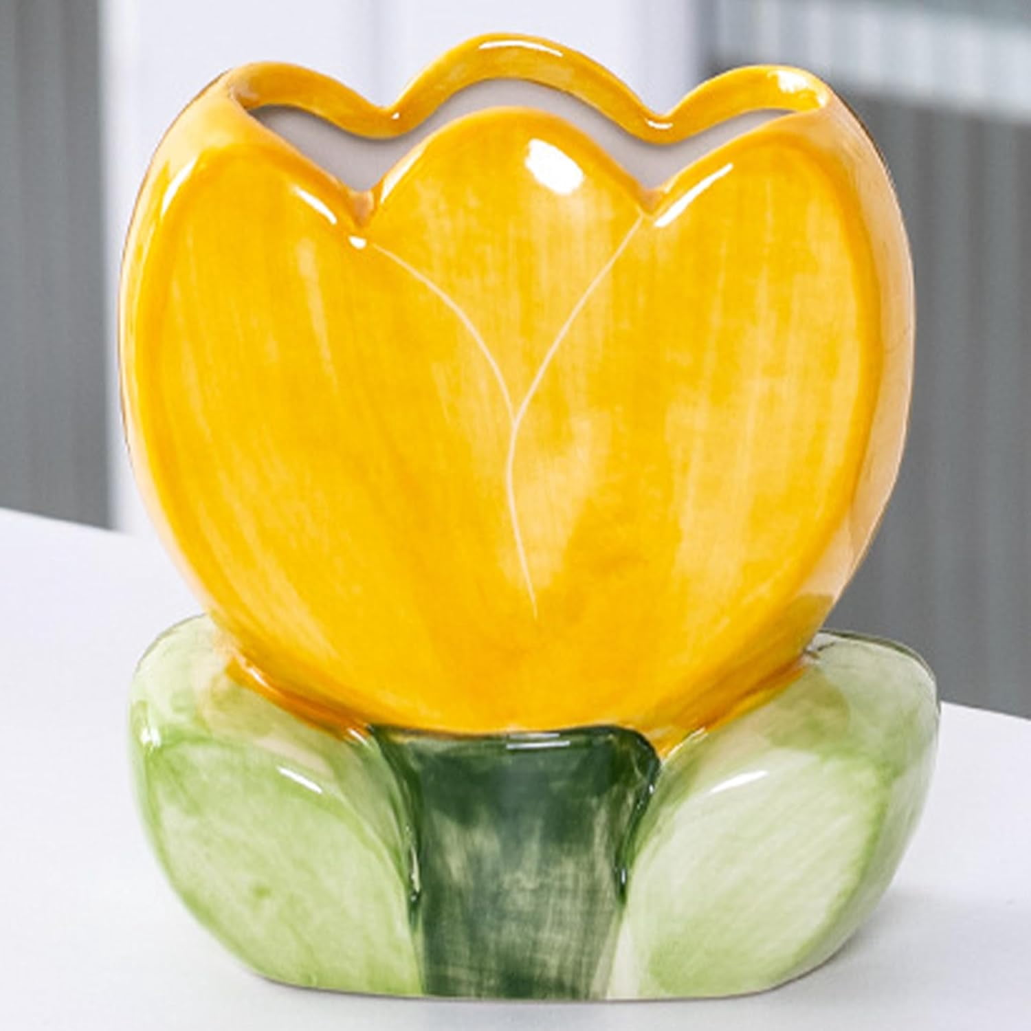 Pen Holder for Desk Tulips Vase Decor Aesthetic Cute Toothbrush Holder Pencil Holder for Office Makeup Brush Holder Yellow Kawaii Desk Accessories Home Decor Birthday Gifts for Women