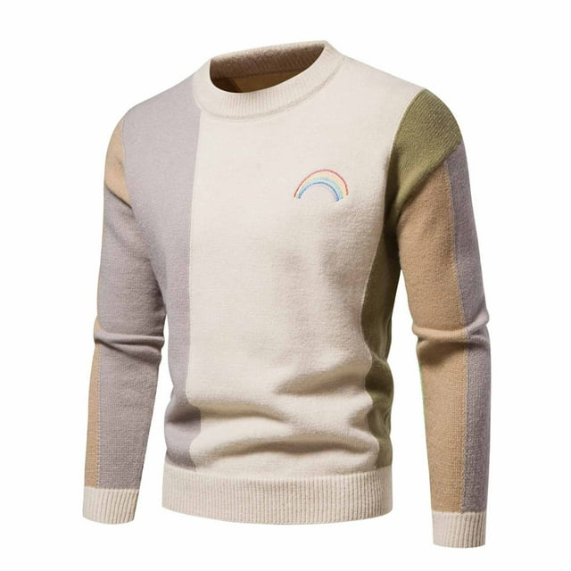 IROINNID Chandail pour Homme à Encolure Ronde à Manches Longues Mi-Long à Couleurs Contrastées Chandail Confortable Chandail d'Automne et d'Hiver Chandail du Bas