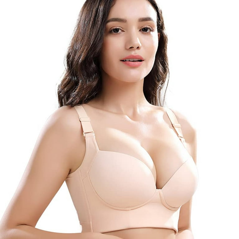 ZHIZAIHU Women Plus Size Solid Color Wirefree Bras Push Up Seamless  Adjustable Back Hook Closure Underwear Full Figure Lingerie Beige 48CDE