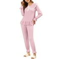 thumbnail image 2 of INSPIRE CHIC Women's Pajama Sets Peter Pan Collar with Chest Pads Long Sleeves Lounge Sets S Pink, 2 of 6