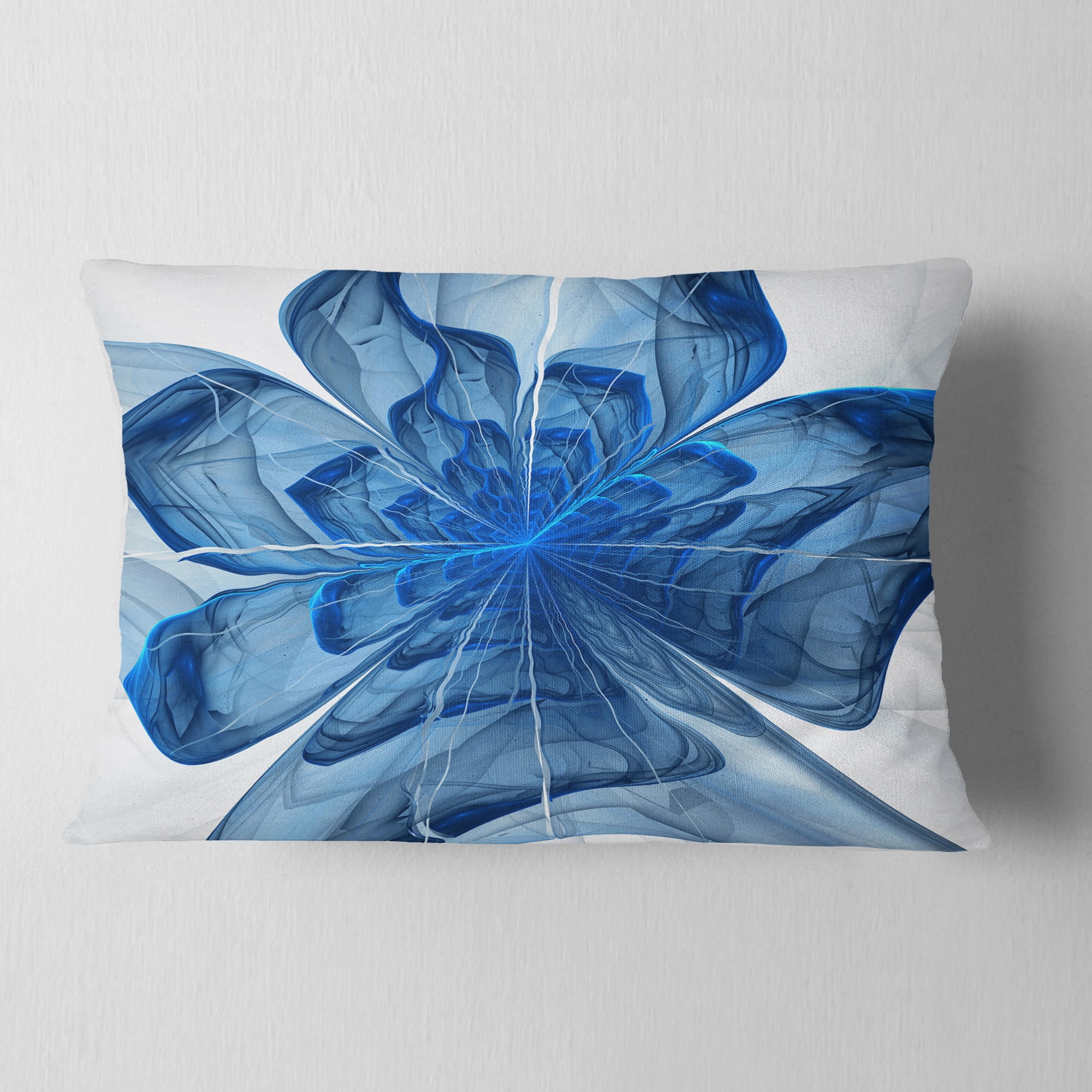 Designart 12" x 20" Contemporary and Modern Black Fractal and Flower Polyester Throw Pillow