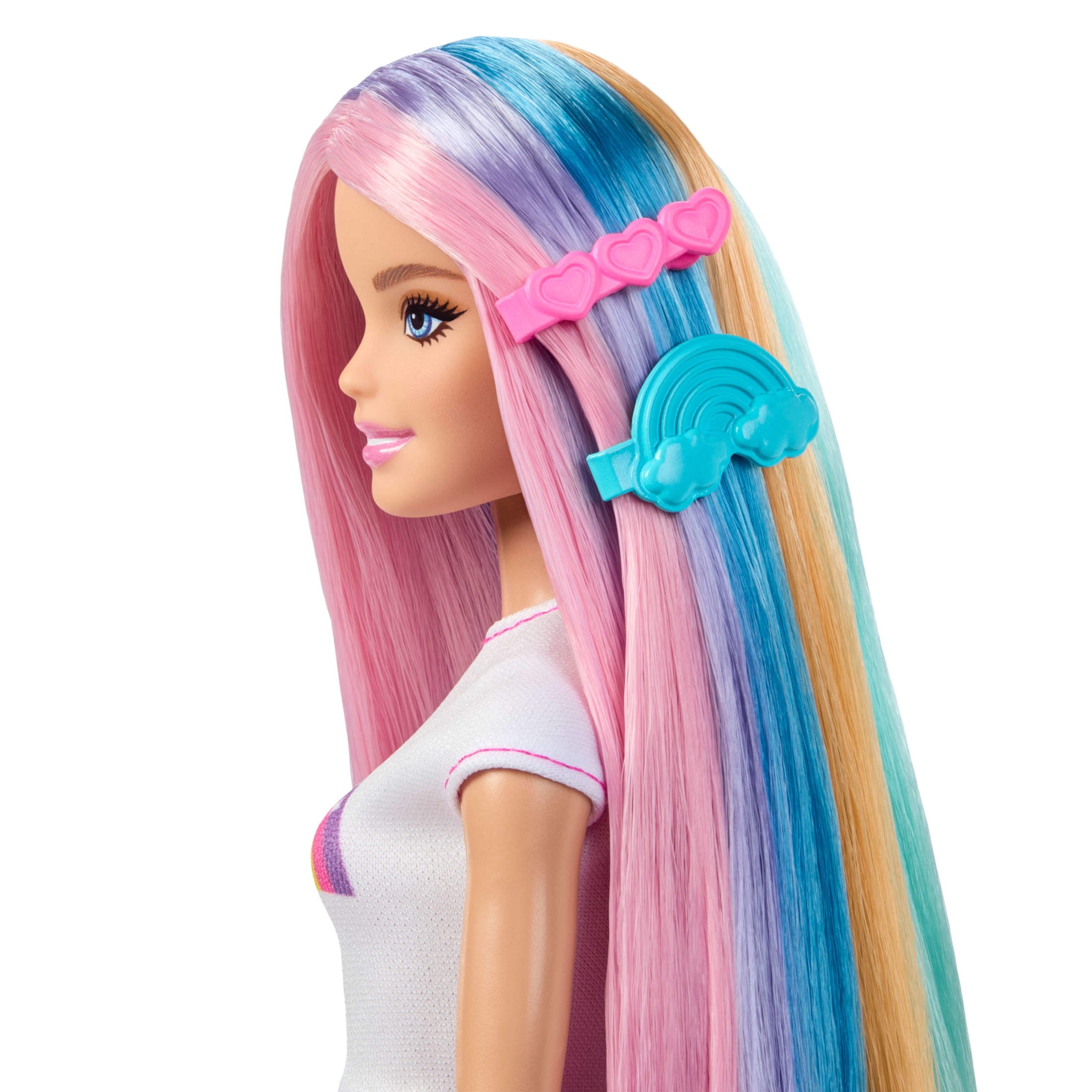 Barbie Rainbow Sparkle Hair Fashion Doll with Extra-Long Hair and 12 Styling Accessories