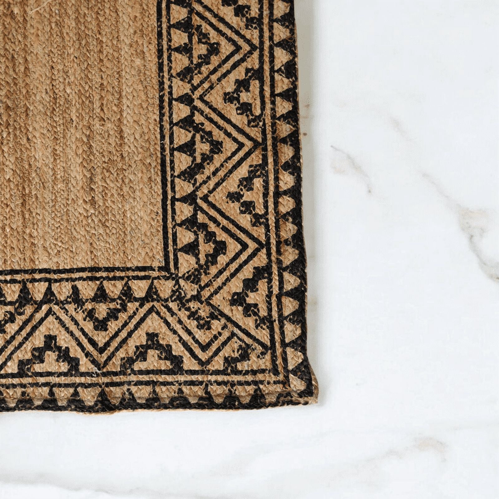 KLAVATE Jute Rug Tribal Print Border Boho Handwoven Carpet for Living Room