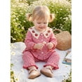 thumbnail image 3 of Cjfdfy Toddler Baby Girl Fall Outfits Casual Cherry Strawberry Plaid Button Down Doll Collar Long Sleeve Tops with Pants 2 Pcs Set Cute Red Pink Checkered Doll Collar Casual Set Fall Clothes, 3 of 9