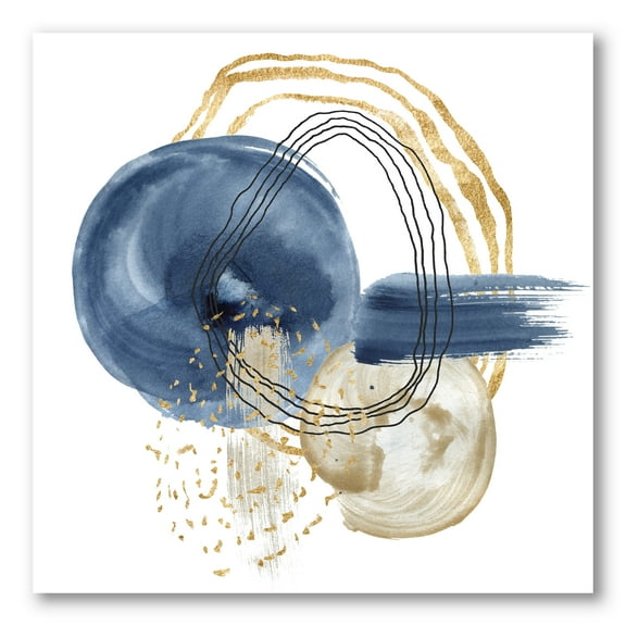 Designart ' Abstract Black and Dark Blue Gold Underwater Life ' Modern Canvas Wall Art Print